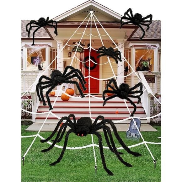 Halloween Plush Spiders Set Scary Fake Spider for Indoor Outdoor - Picture 3 of 7